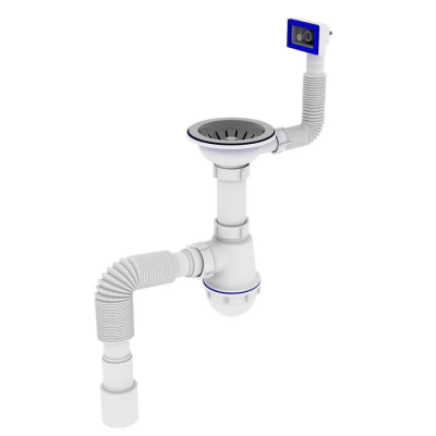 Сифон для кухни Zerix SK-02-A 3 1/2"x40 с резьбовым выпуском и гибким прямоугольным переливом (ZX4952)