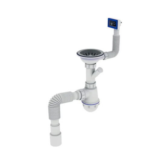 Сифон для кухни Zerix SK-02-B 3 1/2"x40 с резьбовым выпуском и отводом для стиральной машины (ZX495