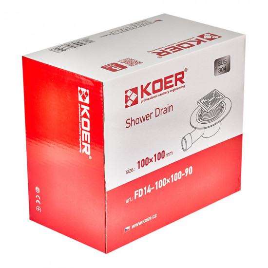 Душевой трап из нержавеющей стали SUS304 Koer FD14-100x100-90 (угловой отход) (AC0661)
