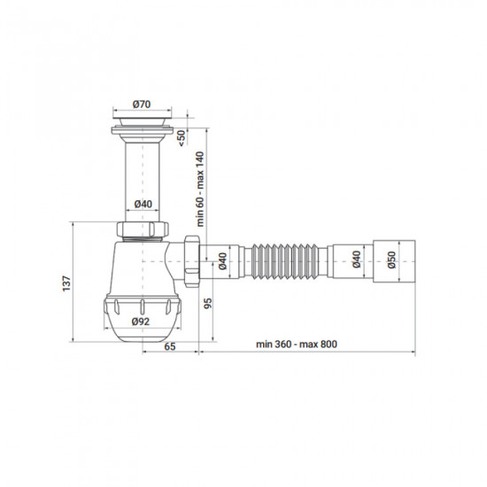 Сифон для кухни Zerix SK-01-A 1 1/2"x40 с литым выпуском (ZX4950)