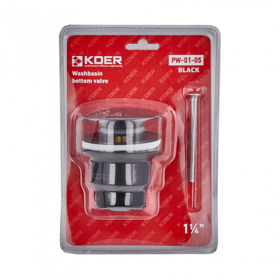 Донний клапан для умивальника Koer PW-01-05 1 1/4'' (кнопка) (Чорний) (KR3403)