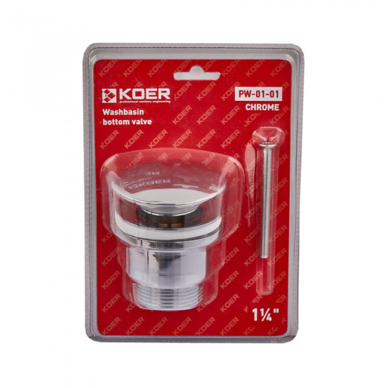 Донный клапан для умывальника Koer PW-01-01 1 1/4'' (кнопка) (Цвет хром) (KR3400) Донный клапан для умывальника Koer PW-01-01 1 1/4'' (кнопка) (Цвет хром) (KR3400)