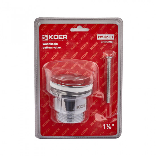 Донный клапан для раковины Koer PW-02-01 1 1/4'' (кнопка) (Цвет хром) (KR3399)