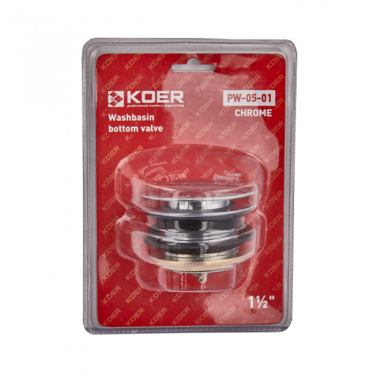 Донный клапан для ванны Koer PW-05-01 1 1/2'' (кнопка) (Цвет хром) (KR3406)
