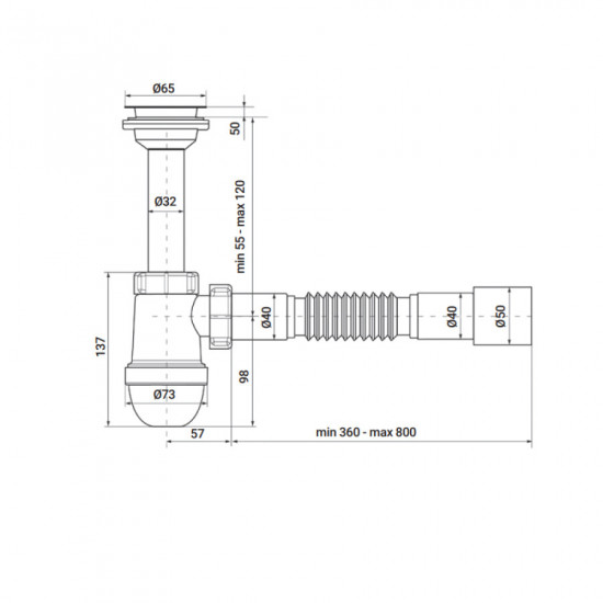 Сифон для раковини Zerix SU-01 1 1/4"x40 с литым выпуском (ZX4947)