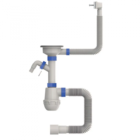 Сифон для кухні Mixxus SK-05-WH 3 1/2"x40 з пластиковою сіткою, відведенням для пральної машини, гн