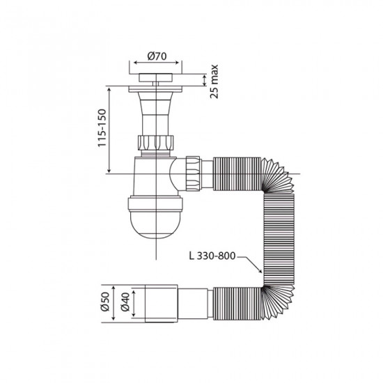 Сифон для умивальника Mixxus SU-02-A 1 1/2"x40 з литим випуском (MI8184)