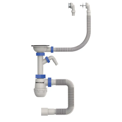 Сифон для кухні Mixxus SK-07-B 3 1/2"x40 з нерж.сіткою, відведенням для пральної машини, гнучким кр