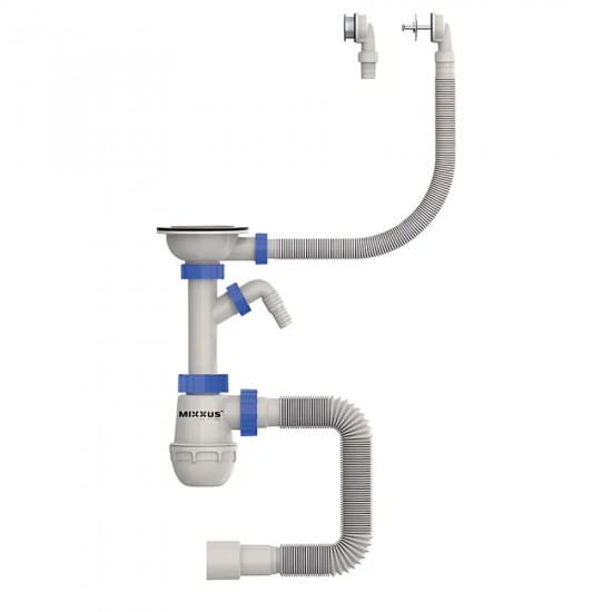 Сифон для кухні Mixxus SK-07-B 3 1/2"x40 з нерж.сіткою, відведенням для пральної машини, гнучким кр