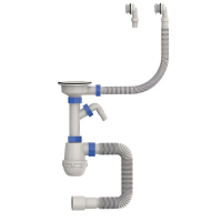 Сифон для кухни Mixxus SK-06-WH 3 1/2"x40 с пластиковой сеткой, отводом для стиральной машины, гн