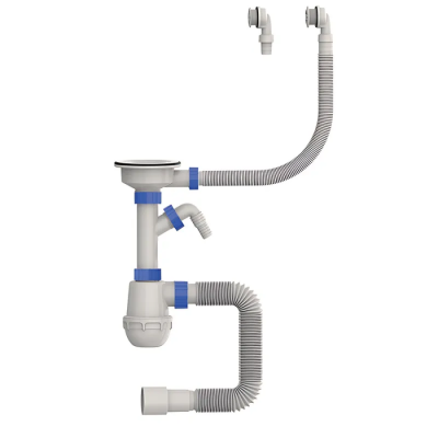 Сифон для кухні Mixxus SK-06-WH 3 1/2"x40 з пластиковою сіткою, відведенням для пральної машини, гн