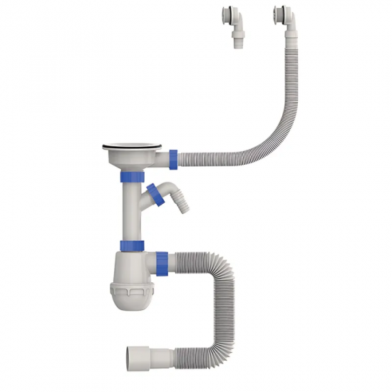 Сифон для кухні Mixxus SK-06-WH 3 1/2"x40 з пластиковою сіткою, відведенням для пральної машини, гн