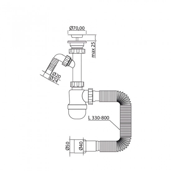 Сифон для умивальника Mixxus SU-02-B 1 1/2"x40 з литим випуском та відводом для пральної машини (MI