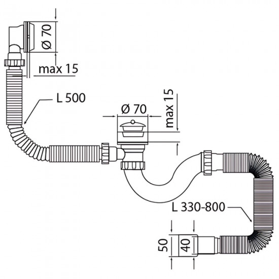 Сифон для ванни Mixxus SV-01-A 1 1/2" прямоточний з випуском та переливом (MI8201)