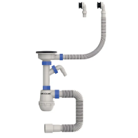 Сифон для кухни Mixxus SK-06-BL 3 1/2"x40 с пластиковой сеткой, отводом для стиральной машины, гн