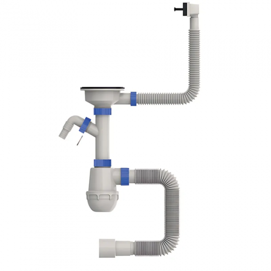 Сифон для кухні Mixxus SK-05-BL 3 1/2"x40 з пластиковою сіткою, відведенням для пральної машини, гн