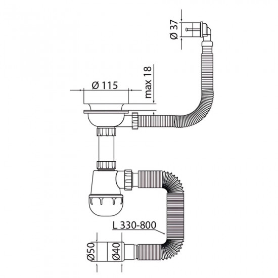 Сифон для кухні Mixxus SK-07-A 3 1/2"x40 з нерж.сіткою, гнучким круг. переливом (MI8198)