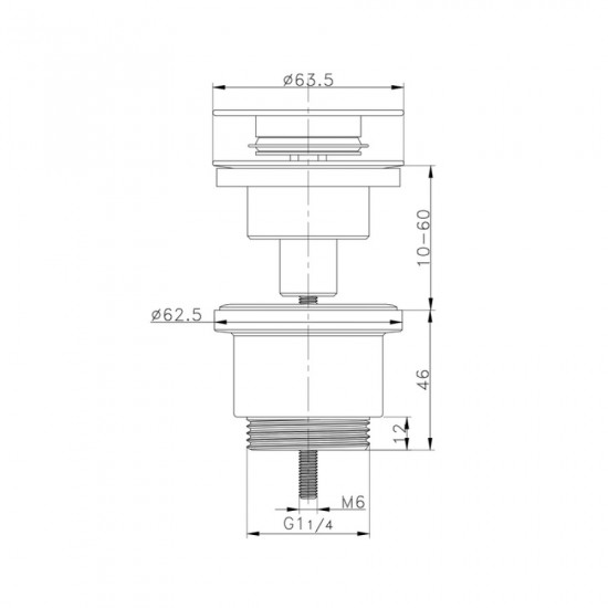 Донний клапан для раковини Koer PW-11-05 1 1/4''  універсальний (з/без перел) СLICK-СLACK (Колір чо