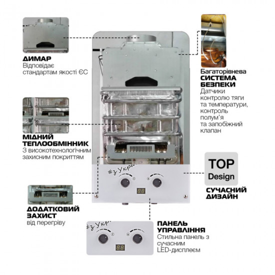 Газовая колонка MIXXUS GWH-0610 BASIC GLASS дымоходная 10 л/мин (панель из стекла с рисунком) (WH0027)