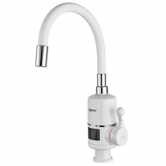 Проточный водонагреватель Zerix ELW06-EF-WHITE 3,3 kW с индикатором температуры, силиконовый литьё, на