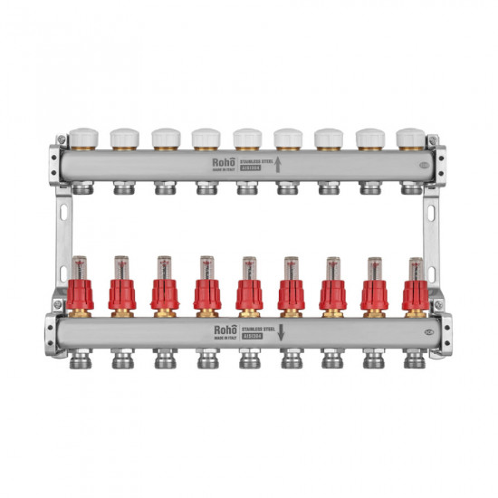 Колектор з витратоміром та термостатичними клапанами Roho R804-09M - 1"х 9 вих. (RO1033)