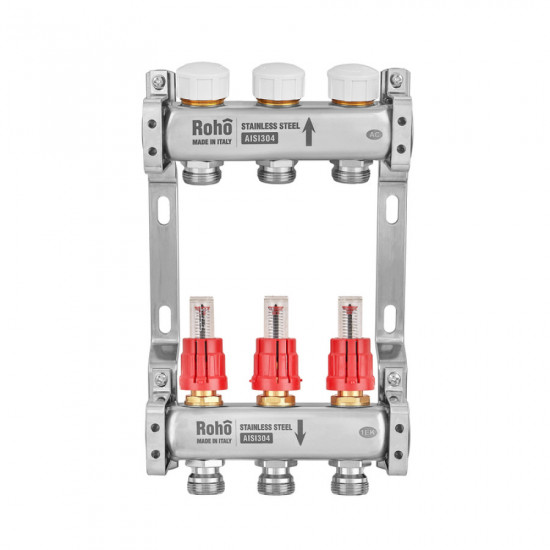 Коллектор с расходомером и термостатическими клапанами Roho R804-03M - 1"х 3 вых. (RO1028)