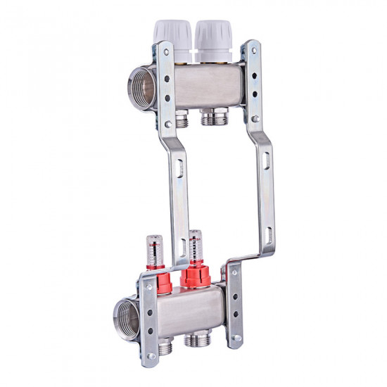 Коллекторный блок с расходомерами Nolf NF.2100-02S 1"x2 (корпус нержавеющая сталь) (NF3016)