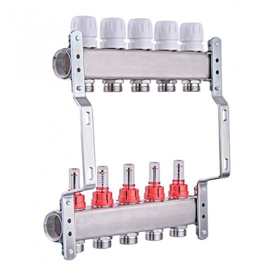 Колекторний блок з витратомірами Nolf NF.2100-05S 1"x5 (корпус нержавіюча сталь) (NF3019)