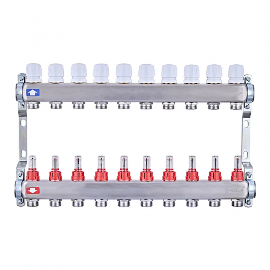 Колекторний блок з витратомірами Nolf NF.2100-10S 1"x10 (корпус нержавіюча сталь) (NF3024)