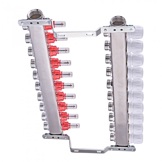 Колекторний блок з витратомірами Nolf NF.2100-10S 1"x10 (корпус нержавіюча сталь) (NF3024)