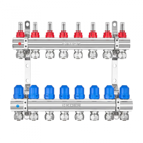 Колекторний блок з витратомірами та євроконусами Koer KR.1210-8 - 1"x8 WAYS (KR5270)