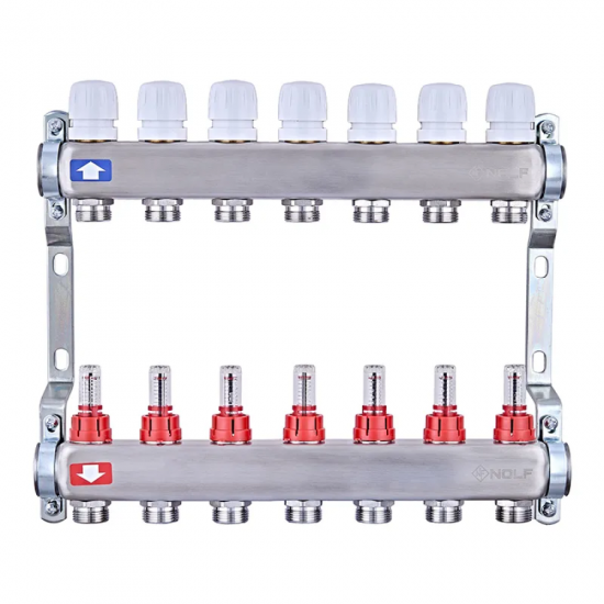 Коллекторный блок с расходомерами Nolf NF.2100-07S 1"x7 (корпус нержавеющая сталь) (NF3021)