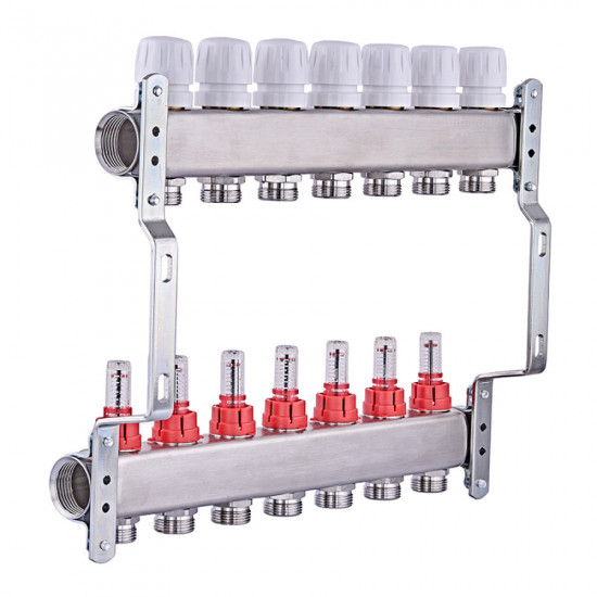 Коллекторный блок с расходомерами Nolf NF.2100-07S 1"x7 (корпус нержавеющая сталь) (NF3021)