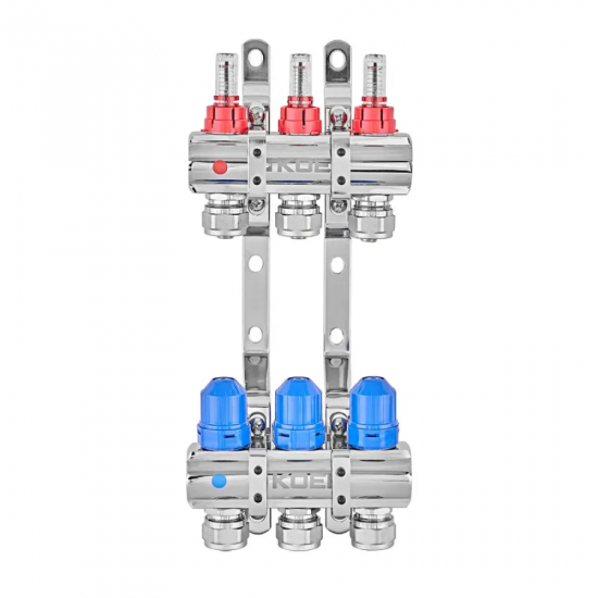 Колекторний блок з витратомірами та євроконусами Koer KR.1210-3 - 1"x3 WAYS (KR5265)