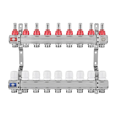 Коллекторный блок с расходомерами EUROPRODUCT EP.B3110-09-1”x9 (корп. латунь) (EP6197)