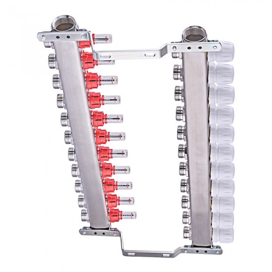 Колекторний блок з витратомірами Nolf NF.2100-11S 1"x11 (корпус нержавіюча сталь) (NF3025)