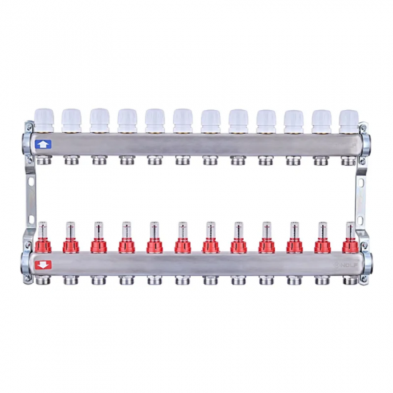 Колекторний блок з витратомірами Nolf NF.2100-12S 1"x12 (корпус нержавіюча сталь) (NF3026)