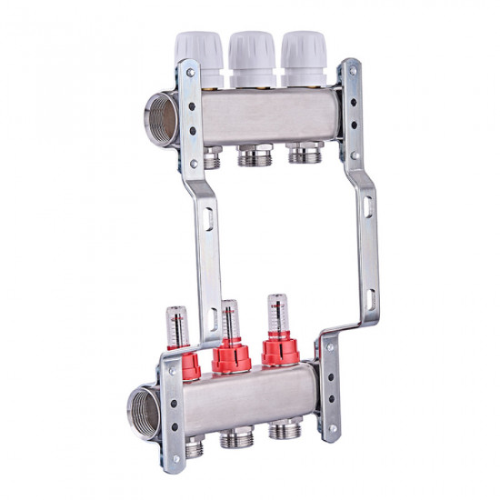 Колекторний блок з витратомірами Nolf NF.2100-03S 1"x3 (корпус нержавіюча сталь) (NF3017)