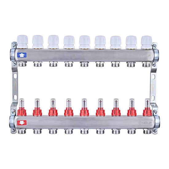 Колекторний блок з витратомірами Nolf NF.2100-09S 1"x9 (корпус нержавіюча сталь) (NF3023)