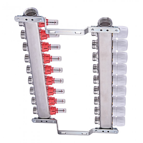 Колекторний блок з витратомірами Nolf NF.2100-09S 1"x9 (корпус нержавіюча сталь) (NF3023)