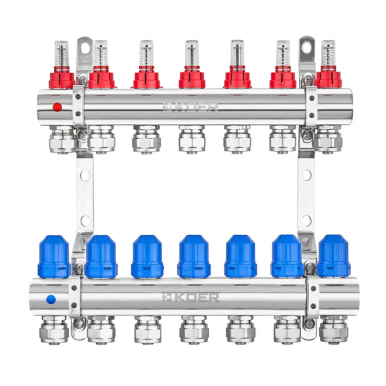 Колекторний блок з витратомірами та євроконусами Koer KR.1210-7 - 1"x7 WAYS (KR5269)