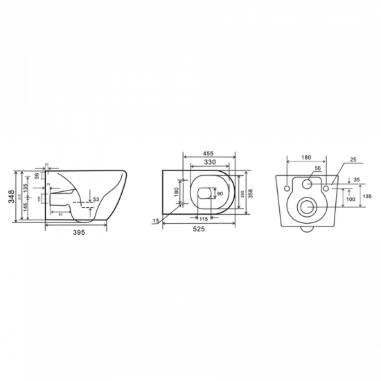 Унітаз підвісний Mixxus Premium ELLIPSE-0309-T1 GRAY 530x360x350mm система змиву TORNADO 1.0 (MP665