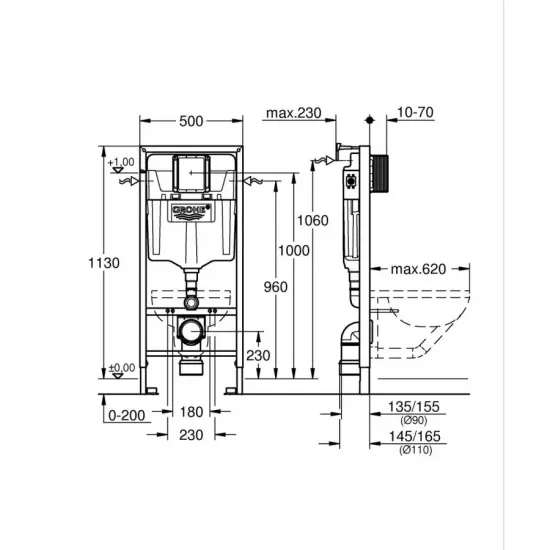 Комплект Grohe Set Унітаз QUADRO-0301-T3 + Інсталяція 38536001 + панель 38732000 (38536001QUADRO030