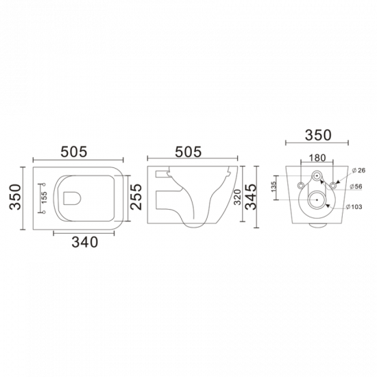 Унітаз підвісний Mixxus Premium QUADRO-0305-R GRAY 510x350x345mm система змиву RIMLESS (MP6656)