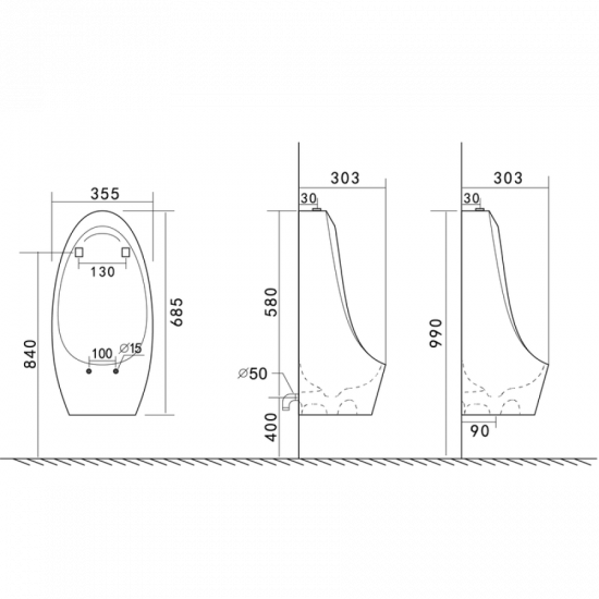 Писсуар подвесной Mixxus Premium BEVEL-1004 340x305x685mm с краном для писсуара (MP6663)