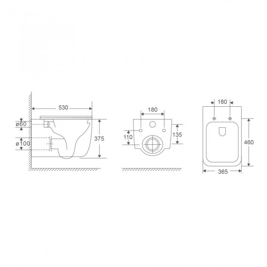Унітаз підвісний Mixxus Premium DIVERSE-0301-T1 BLACK 530х365х373mm, система змиву TORNADO 1.0 (MP6