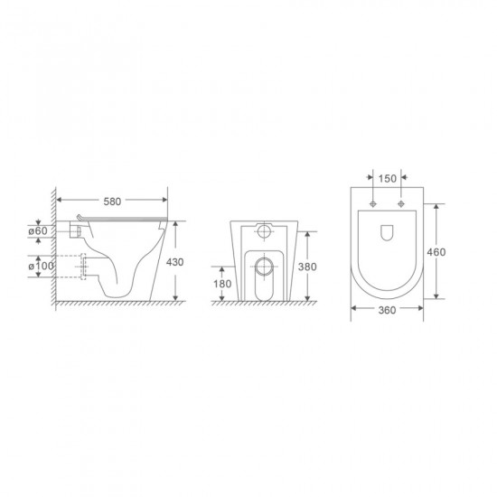 Унітаз підлоговий безбачковий MIXXUS PREMIUM BEVEL-0701-T1 580х365х430mm, система змиву TORNADO 1.0