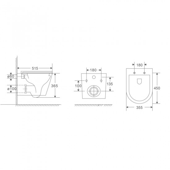 Унитаз подвесной Mixxus Premium Bevel-0301-R 515x355x365mm, система смыва RIMLESS (MP6470)