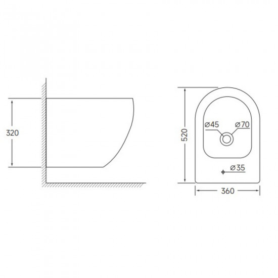 Биде подвесное Mixxus ELLIPSE-0502 520x360x320mm (MI6714)