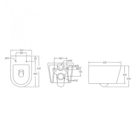 Унитаз подвесной Mixxus BEVEL-0302-R 520x360x365mm, система смыва RIMLESS (MI6709)